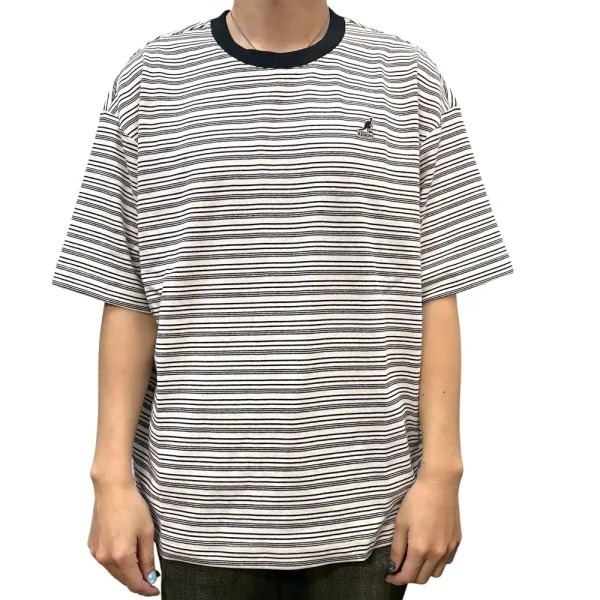 男女款 KANGOL TEE 白黑色 英國 袋鼠 休閒 經典 條紋 寬鬆 短T【6525102400】