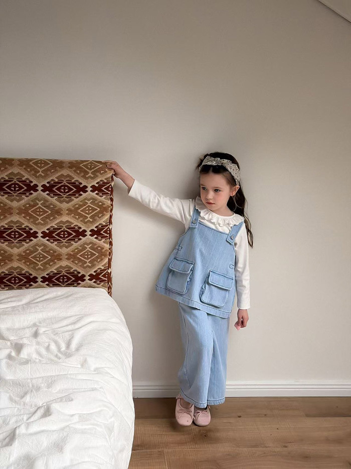 正韓春aiai 美式復古藍A字背心套裝