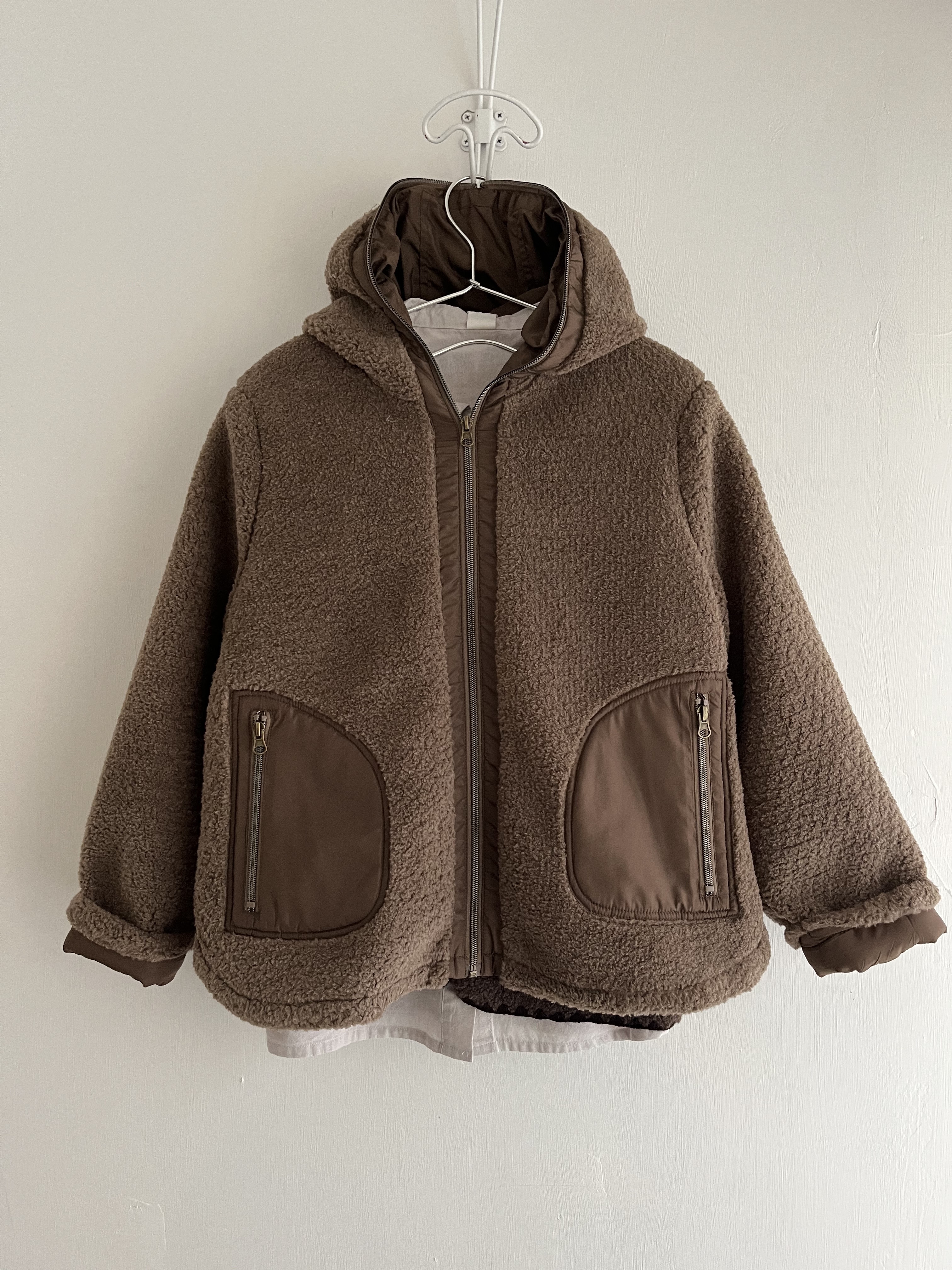 Rosase cloud啡色羊羔毛拼布有帽褸