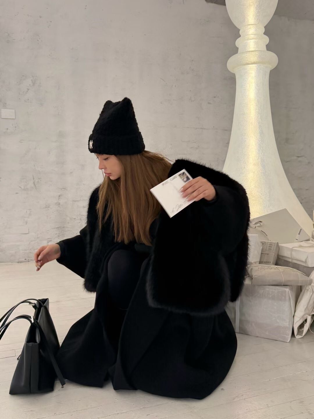 時髦女子V領落肩開襟皮草外套 / 2色