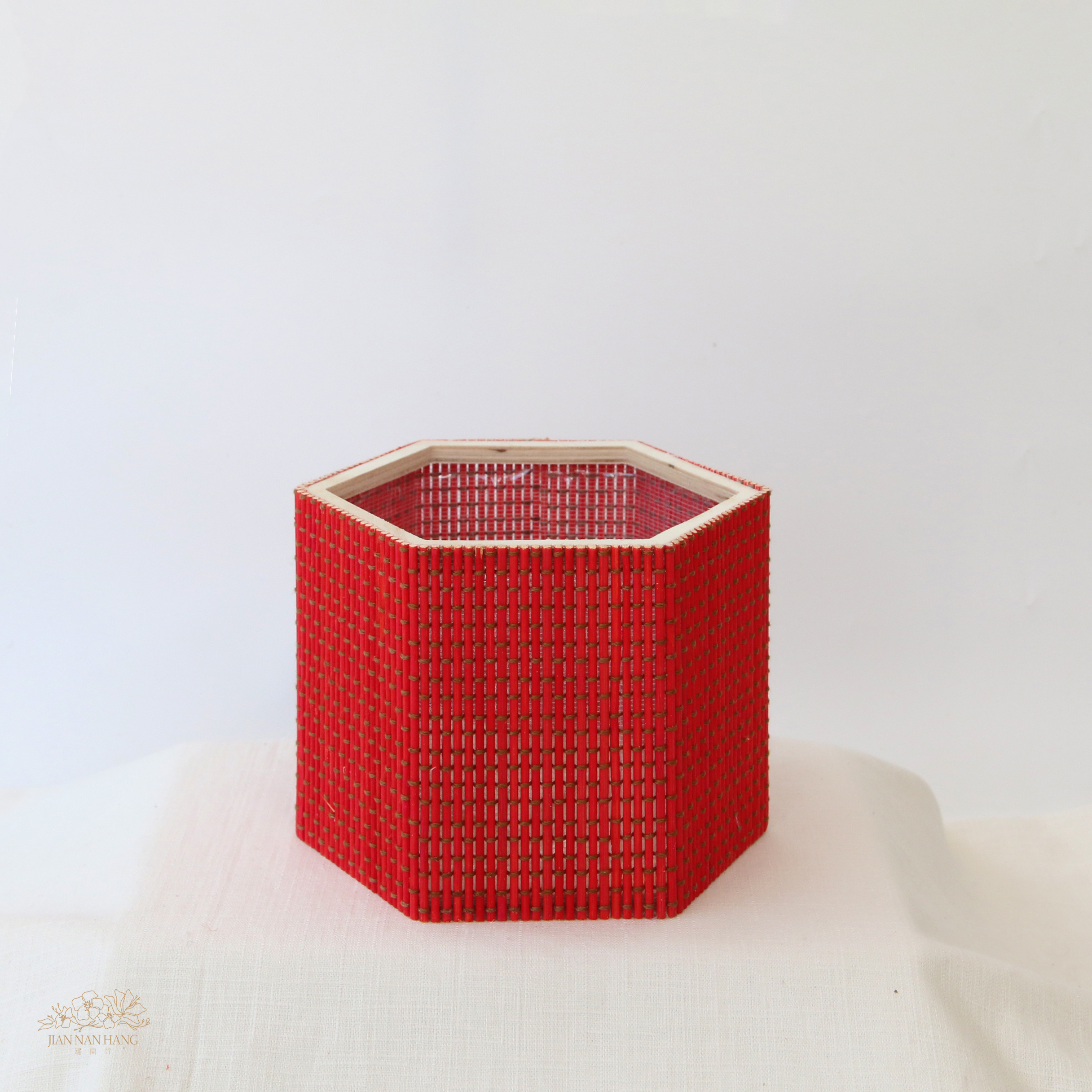 竹編花器 六角形竹林 大 2色