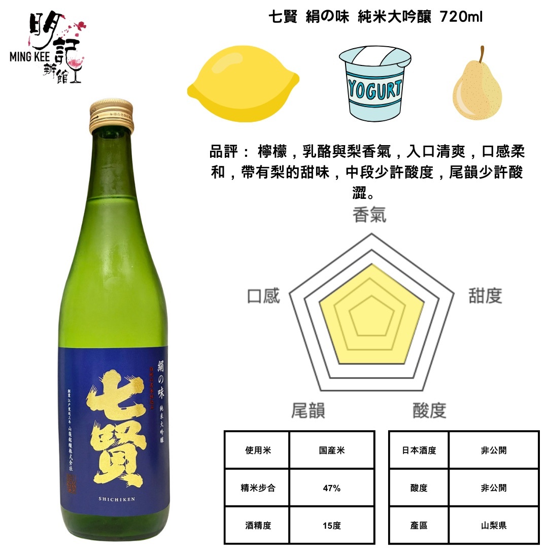 七賢 絹の味 純米大吟釀 720ml