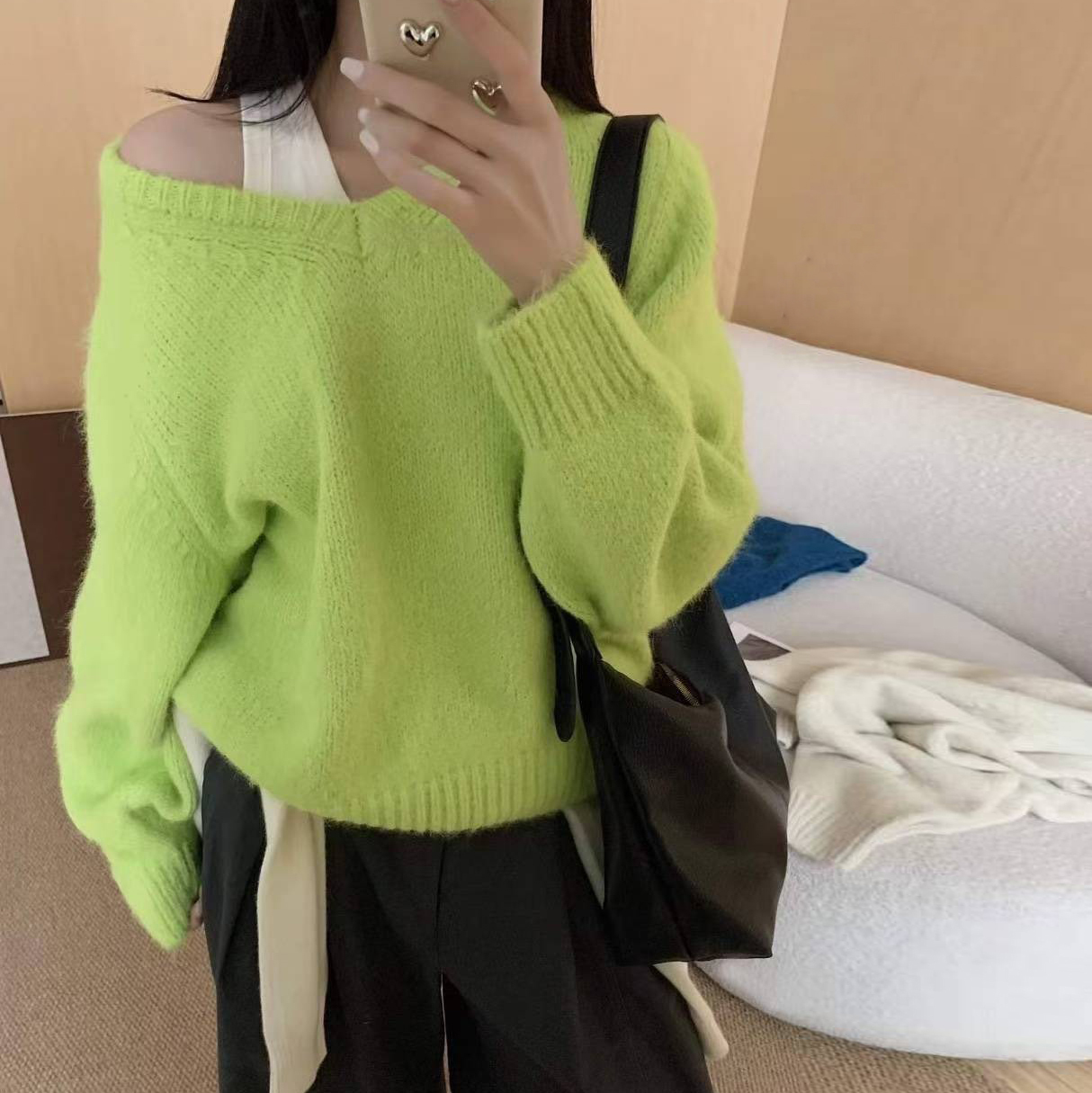 亮眼色系V領針織上衣毛衣 / 4色