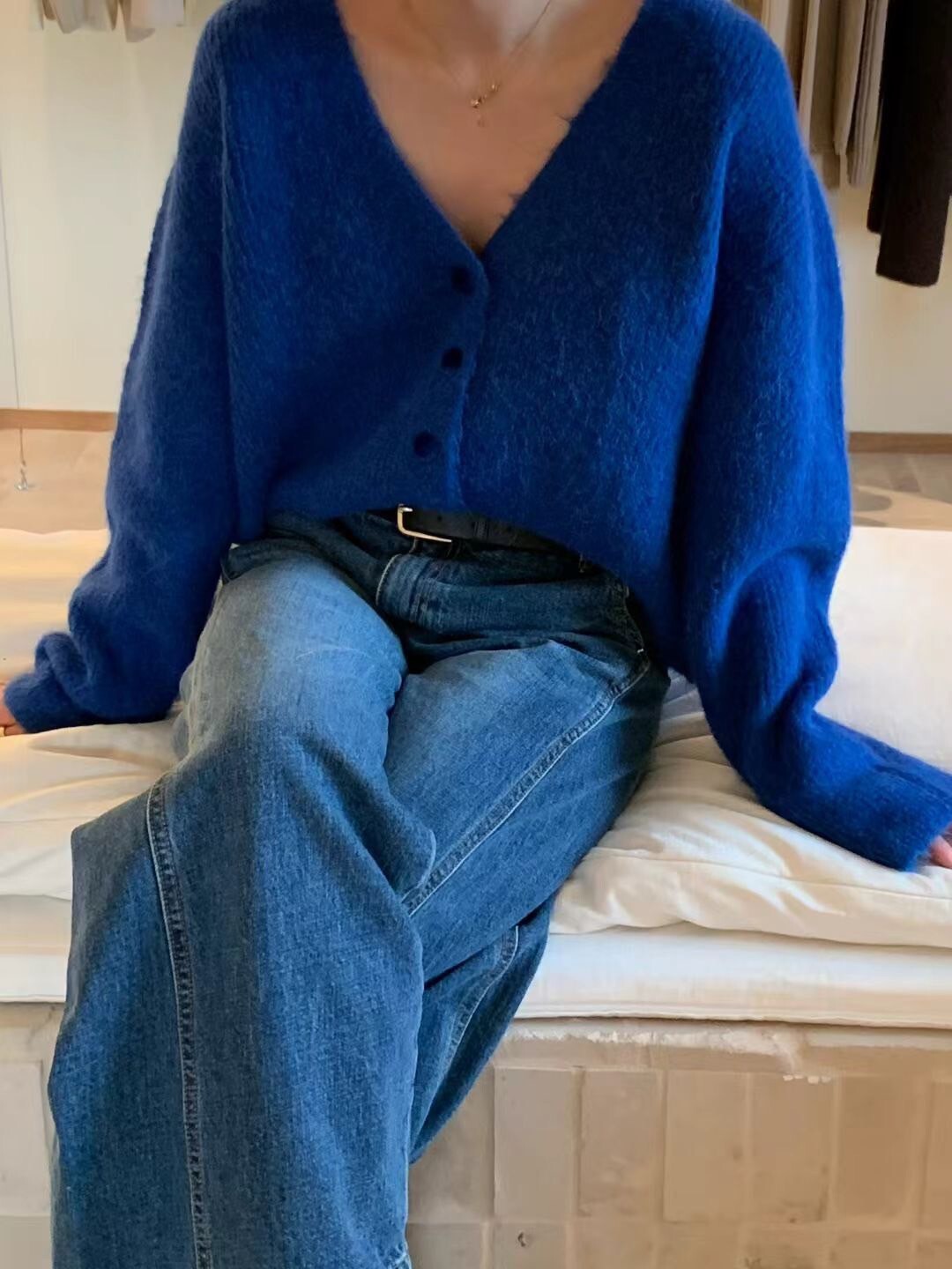 可愛同色系排釦V領羊毛針織外套 / 3色