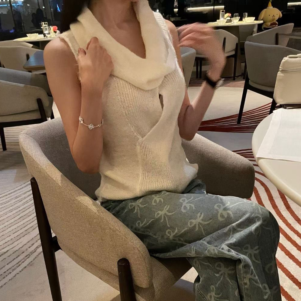 氣質感垂墜領口造型針織背心上衣 / 3色