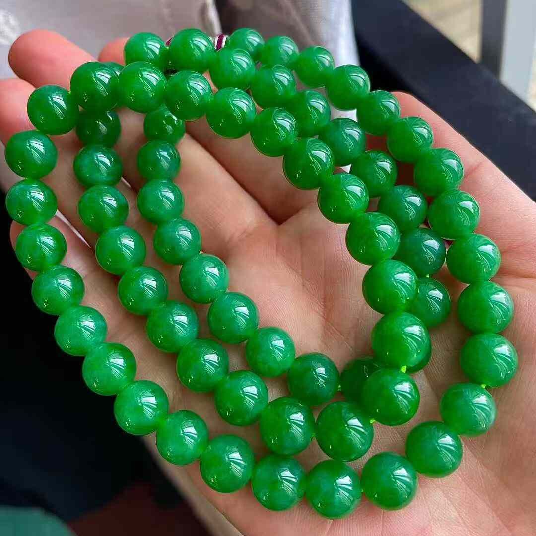12185511 翡翠冰種辣綠珠鏈 (8.2-9.4mm直徑)
