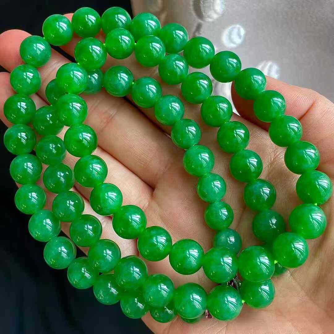12185511 翡翠冰種辣綠珠鏈 (8.2-9.4mm直徑)
