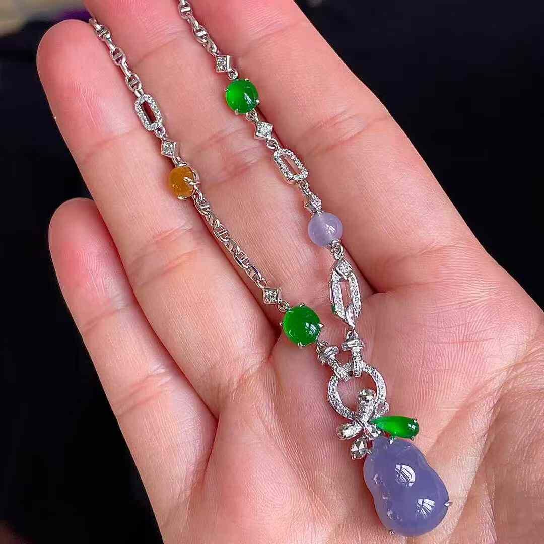 翡翠冰種紫羅蘭福瓜項鏈,天然翡翠A玉, 緬甸玉, Jade, Jadeite