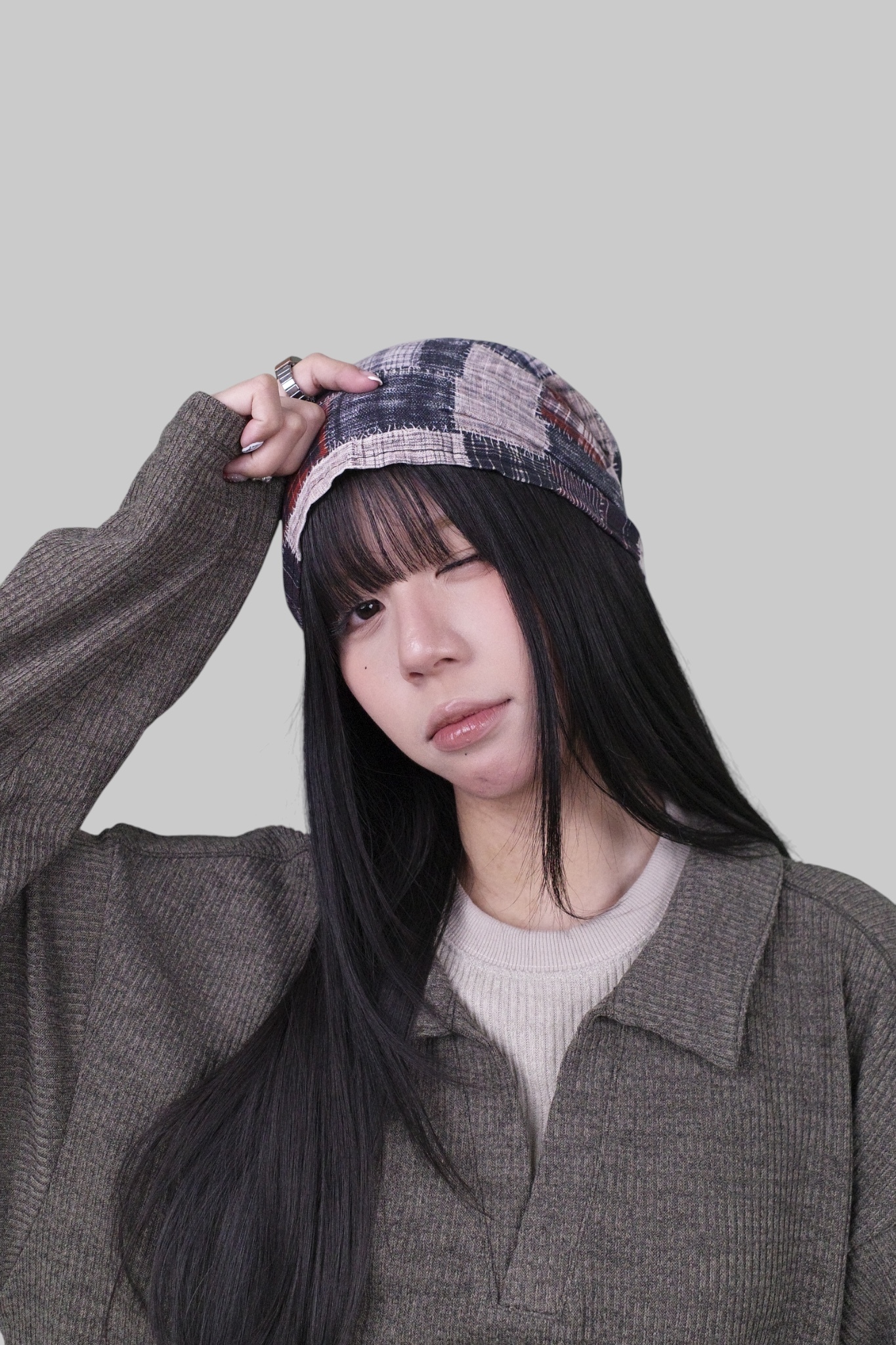 『Always_Good』格紋 包頭 堆堆帽