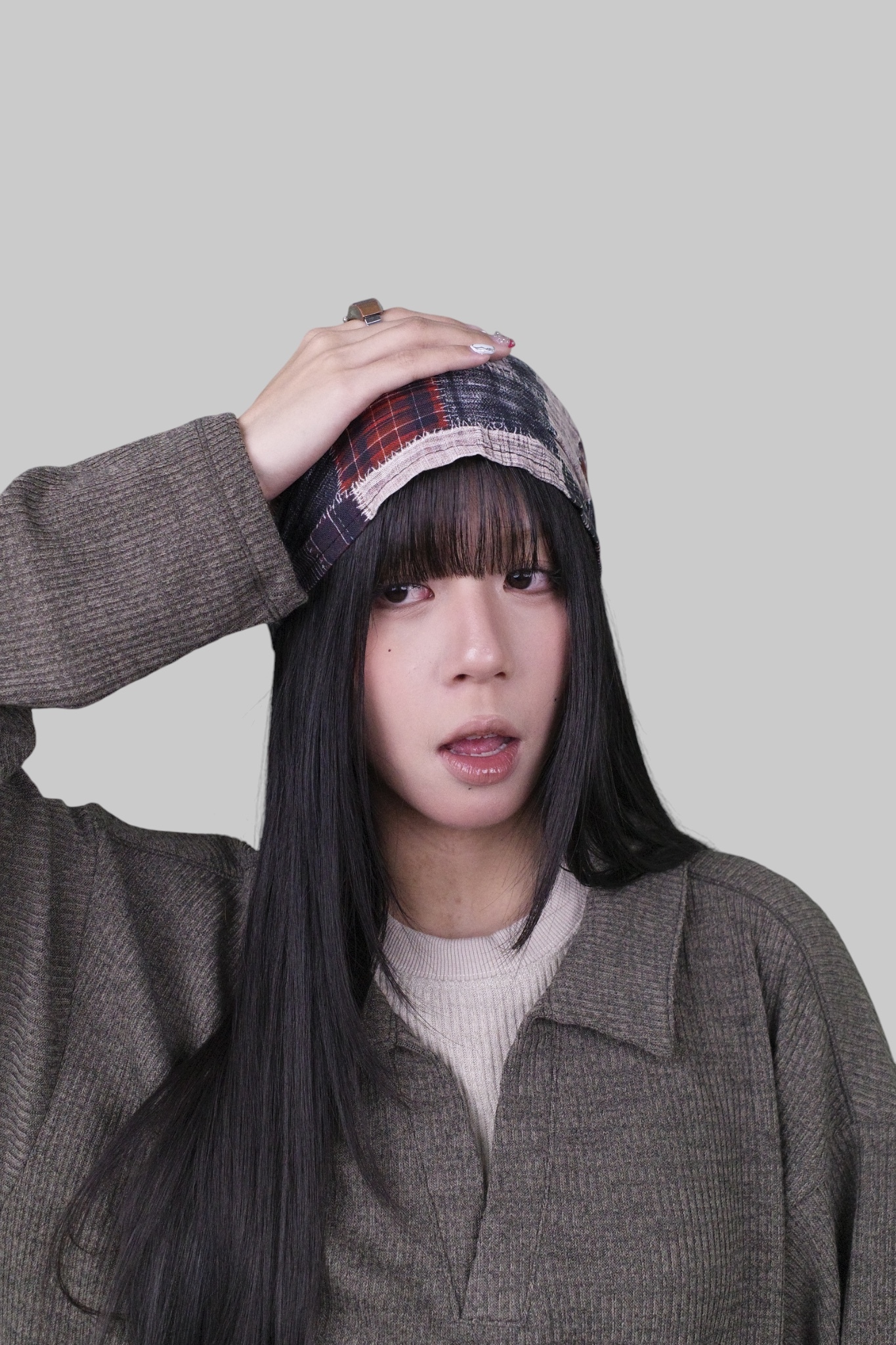 『Always_Good』格紋 包頭 堆堆帽