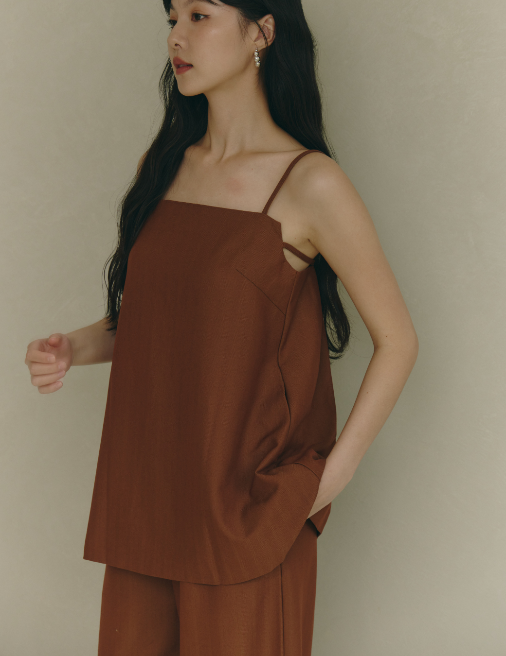 細肩後綁帶造型條紋背心（橘咖色/3尺寸）
