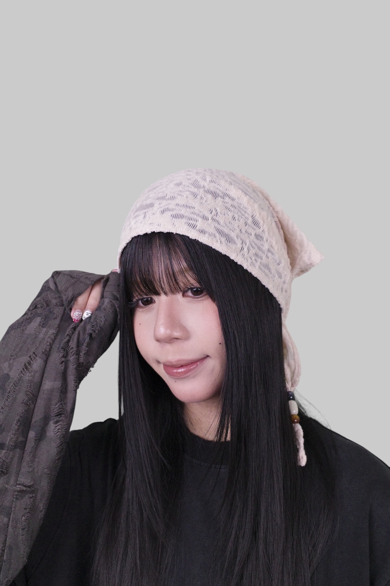 『Always_Good』透膚 木珠 三角 頭巾