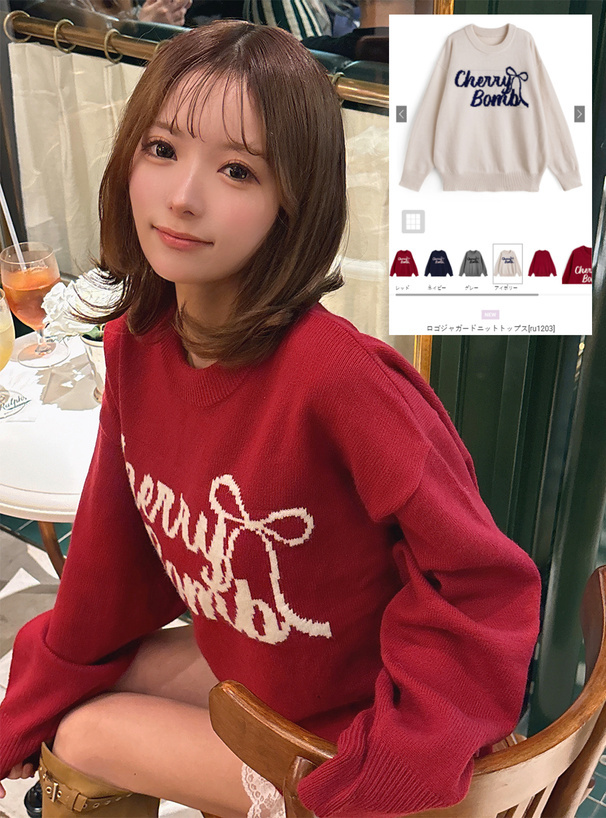 （停產） JP1153｜日本直送！禮物蝴蝶結CHERRY針織上衣‧₊ 🍒⋅˚