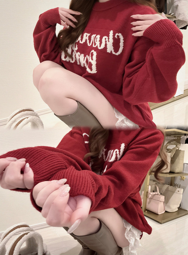 （停產） JP1153｜日本直送！禮物蝴蝶結CHERRY針織上衣‧₊ 🍒⋅˚