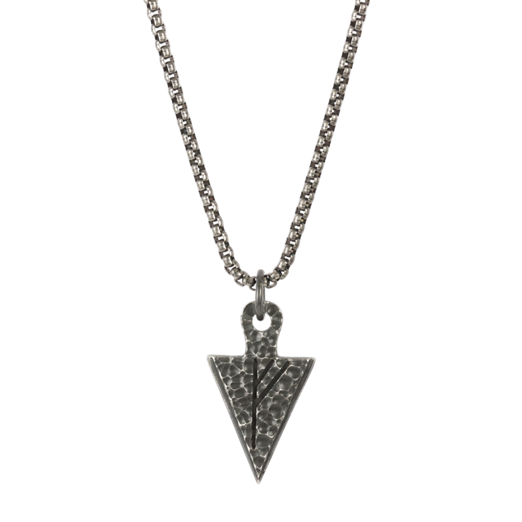 白鋼項鍊，男士項鍊 錘紋箭鋒冷光俐落；Fehu北歐符文 象徵財富與資源流動（4195 F）