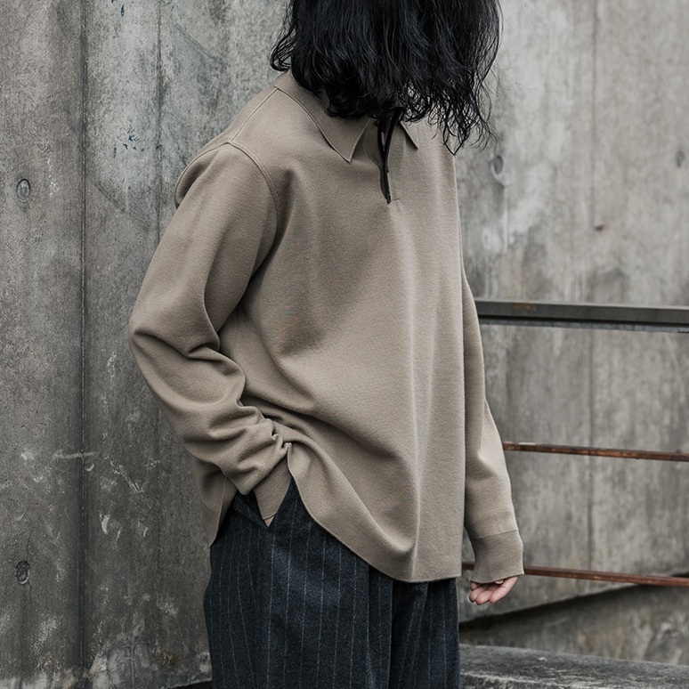 RE-STOCK: A.PRESSE CASHMERE KNIT L/S POLO SHIRTS - BEIGE PRE ORDER ITEM (預訂中)