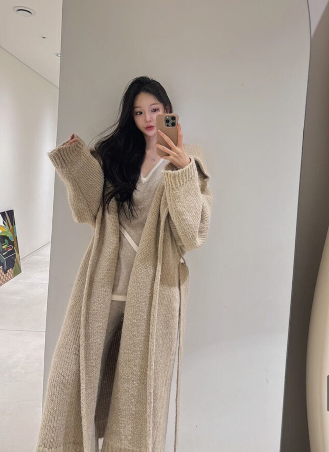 溫柔女子V字翻領長版針織外套-附綁帶 / 3色
