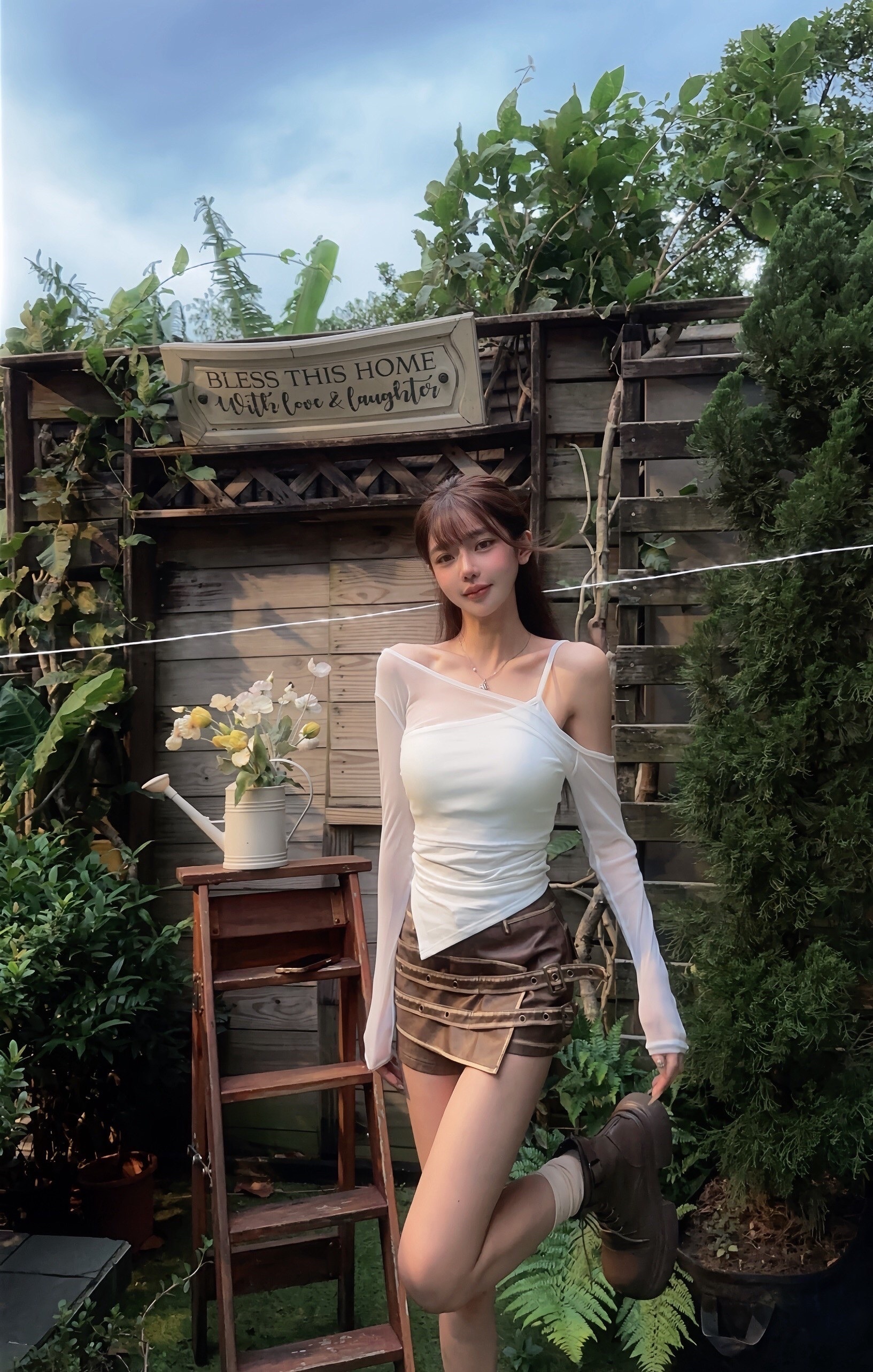 🇹🇼絕美斜肩背心+網紗上衣set