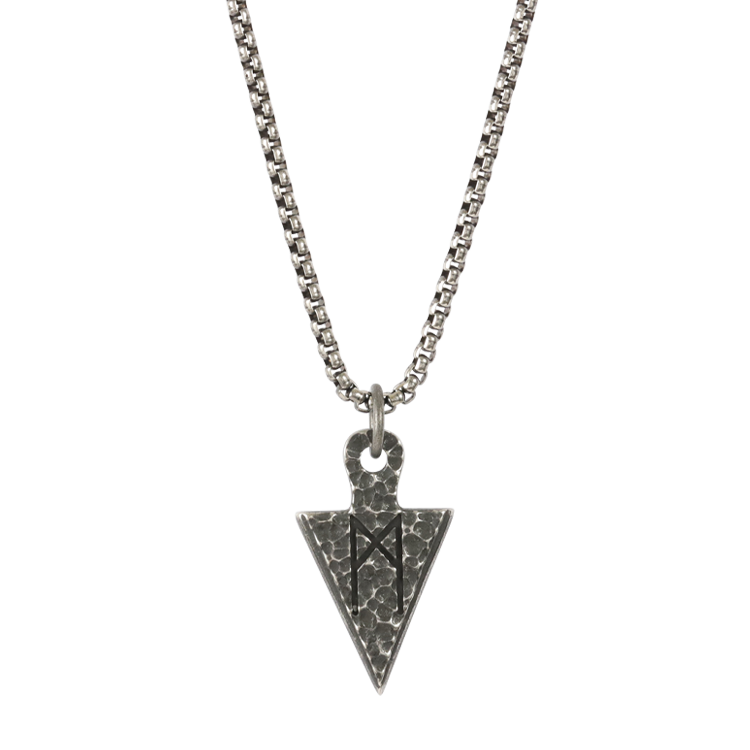 白鋼項鍊，男士項鍊 錘紋箭鋒冷光俐落；Mannaz北歐符文 寓意自我與人際連結（4195 M）