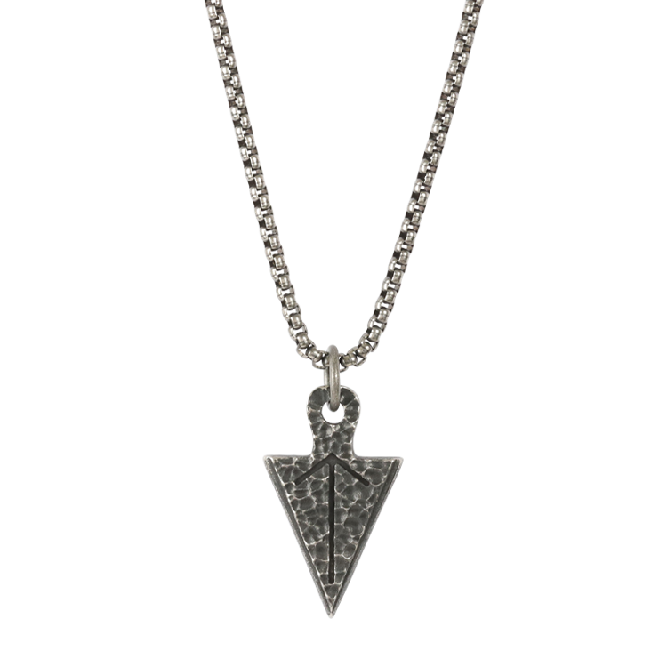 白鋼項鍊，男士項鍊 錘紋箭鋒冷光俐落；Tiwaz北歐符文 象徵意志與正直（4195 T）