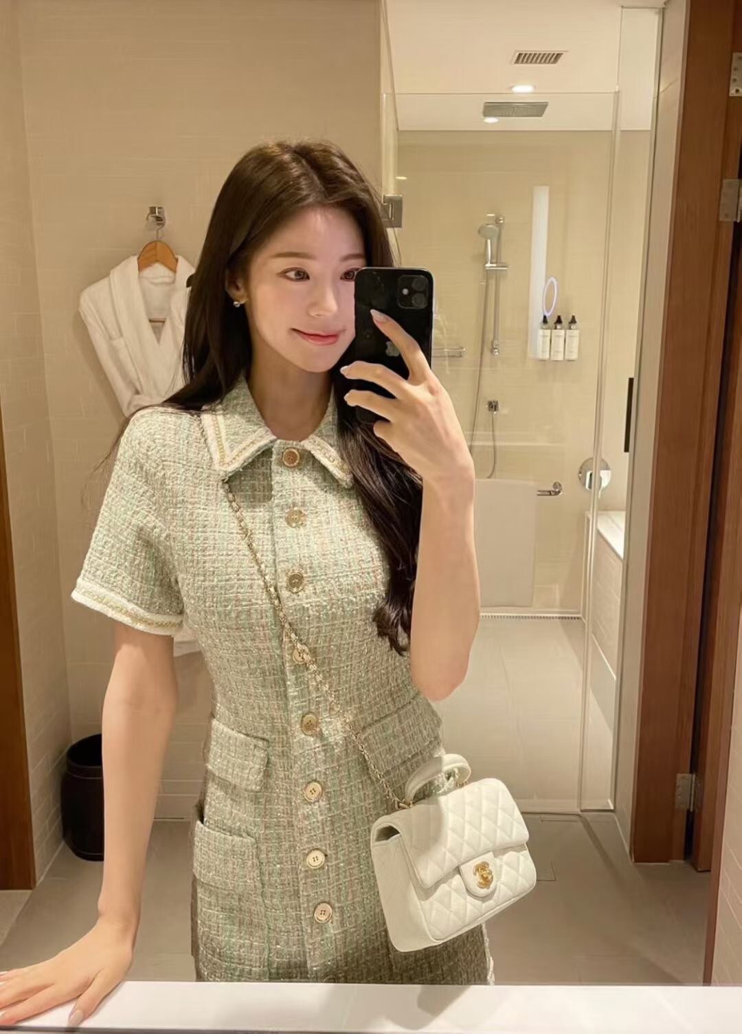 配色滾邊軟呢收腰合身小香短洋裝S-L / 2色