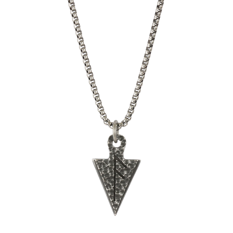 白鋼項鍊，男士項鍊 錘紋箭鋒冷光俐落；Ansuz北歐符文 寓意靈感與訊息到來（4195 A）