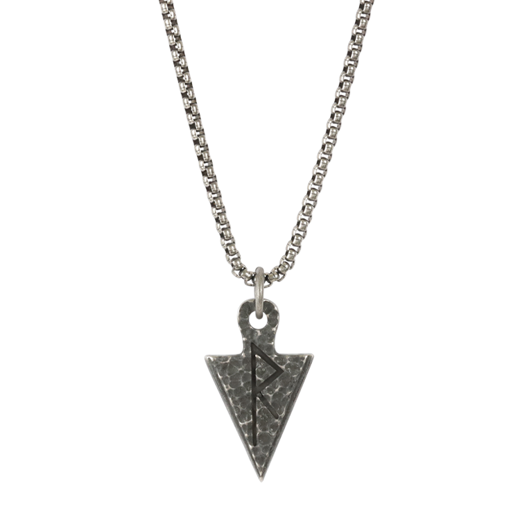 白鋼項鍊，男士項鍊 錘紋箭鋒冷光俐落；Raidho北歐符文 象徵旅程與步調（4195 R）