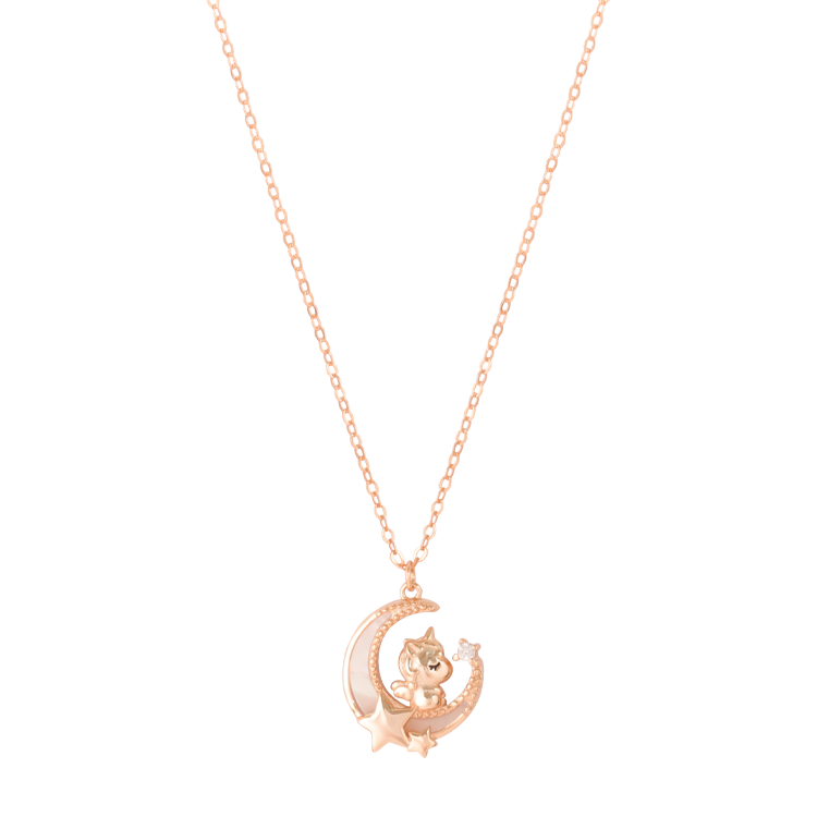純銀項鍊，女士項鍊 月光獨角獸；擁抱入夢 星點在夜裡點亮心願（4198玫瑰金）