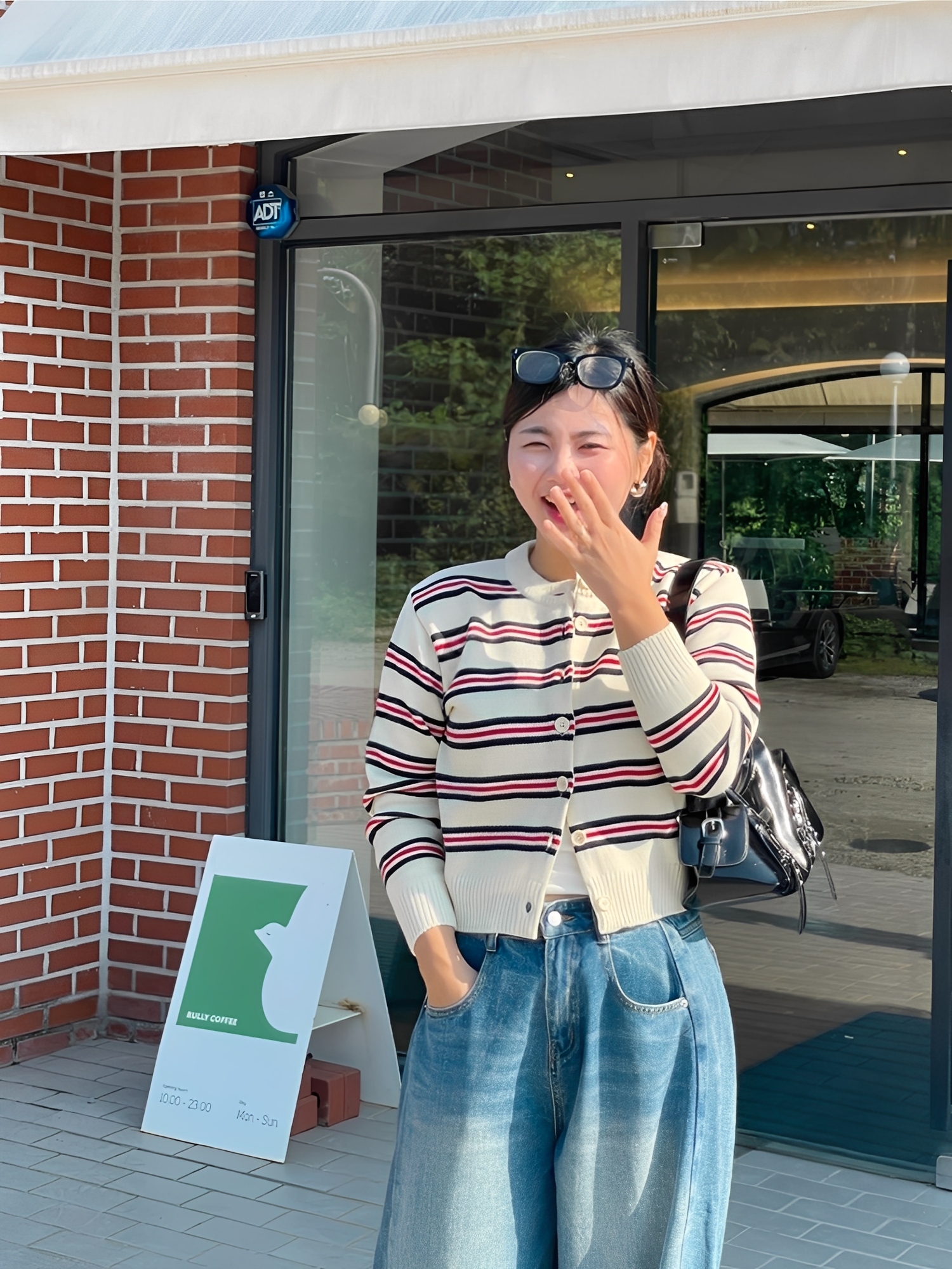 THankus Collection 法式細條紋針織情侶外套 深藍配淺藍 男款落肩版型