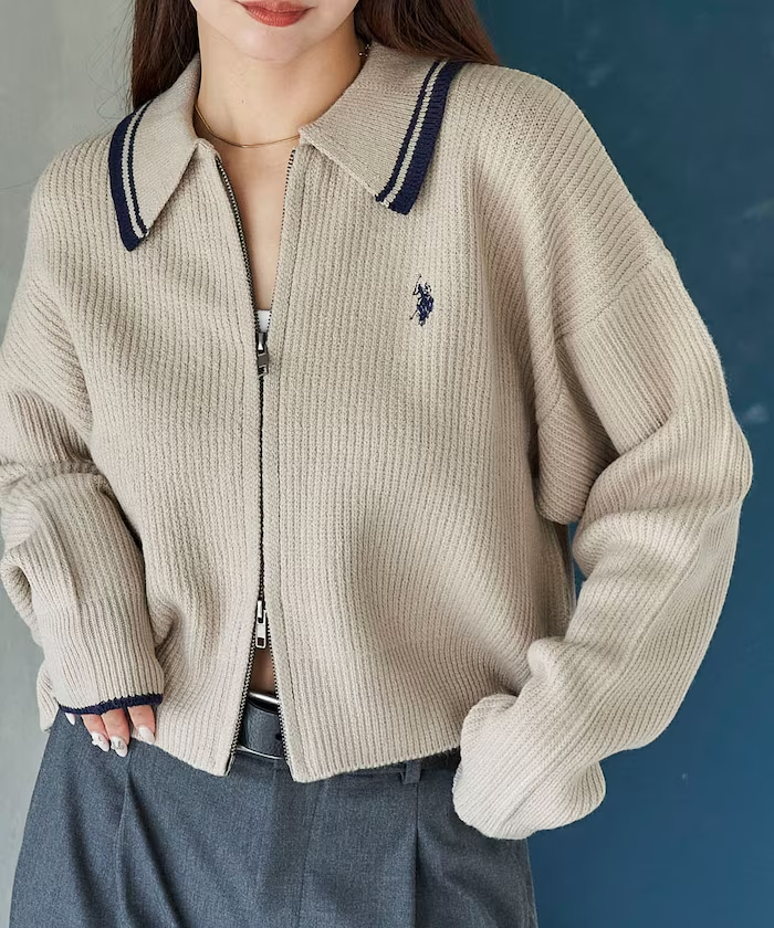 <預購> 美國POLO協會 短版領口拉鍊針織衫 (４colors)