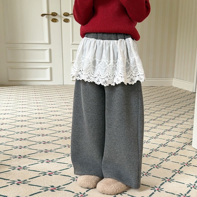 拼接蕾絲加絨加厚褲