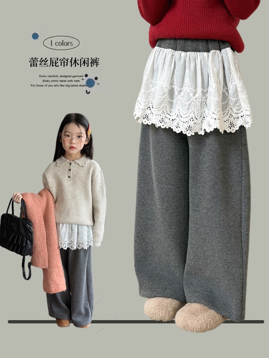 拼接蕾絲加絨加厚褲