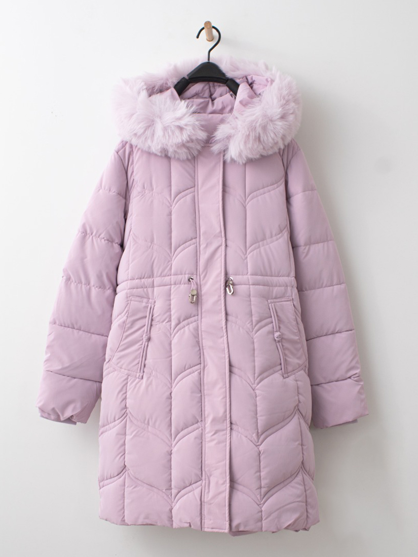 剪接壓紋可拆毛條連帽鋪棉長大衣