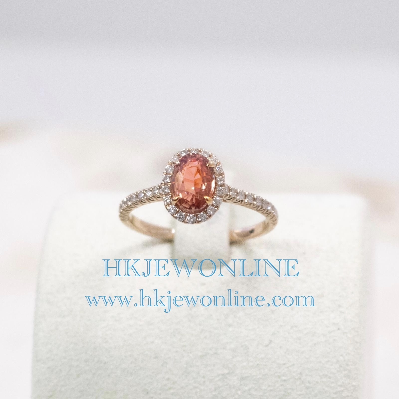 18K Rose Gold 1.01 ct Unheated Padparadscha Sapphire Diamond Ring （with AIGS Certificate ）