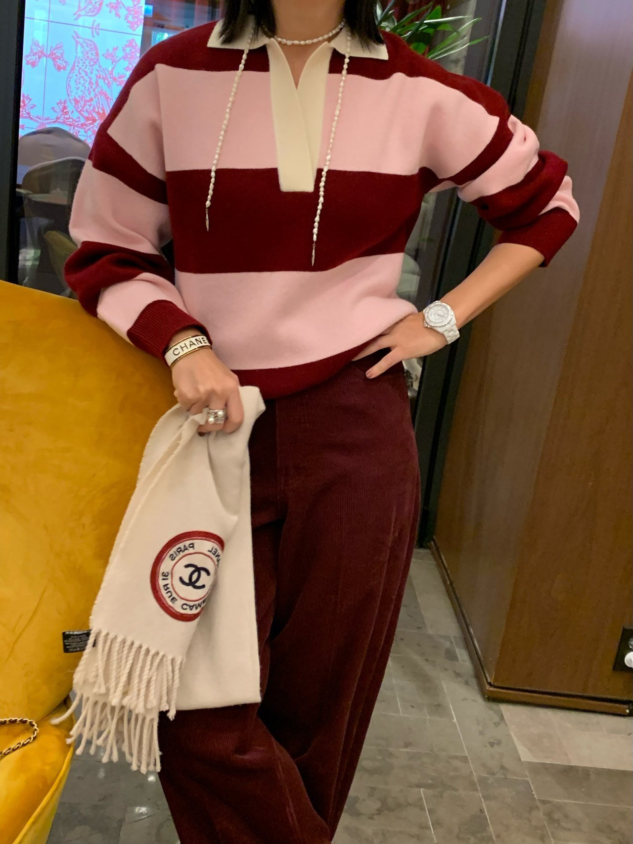 [現貨] Chaya Striped Polo-Collar Wool Top [ 3 colors / Free ]