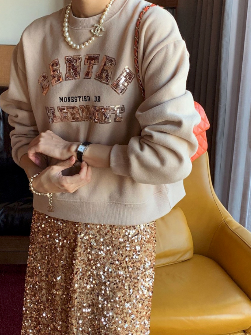 [現貨] Baila 刷絨亮片字母大學T [ 2色 / Free ]