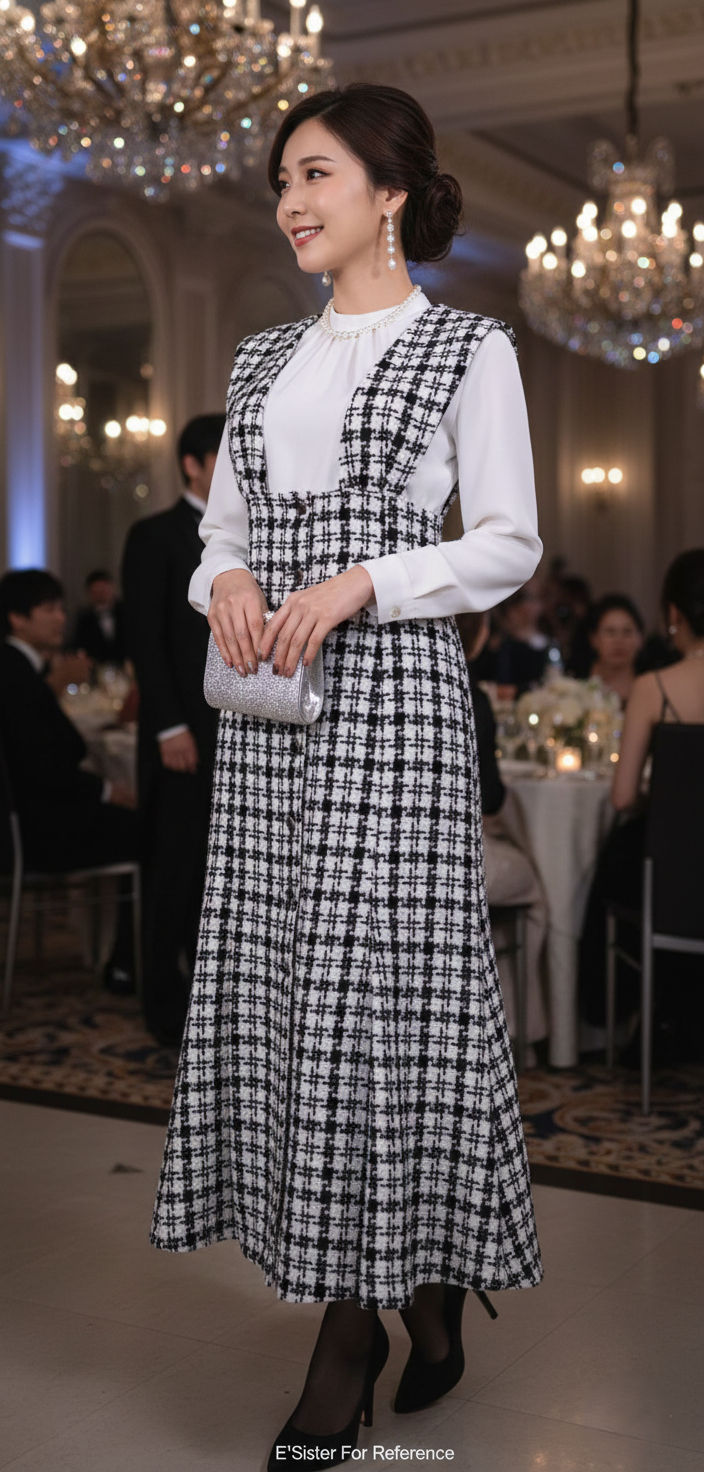 韓系名媛風排釦魚尾長洋裝 C38