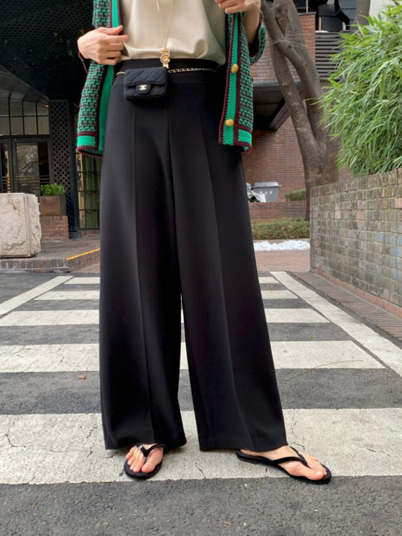 Yena 收腹修身刷絨寬褲 [ 4色 / Free ]