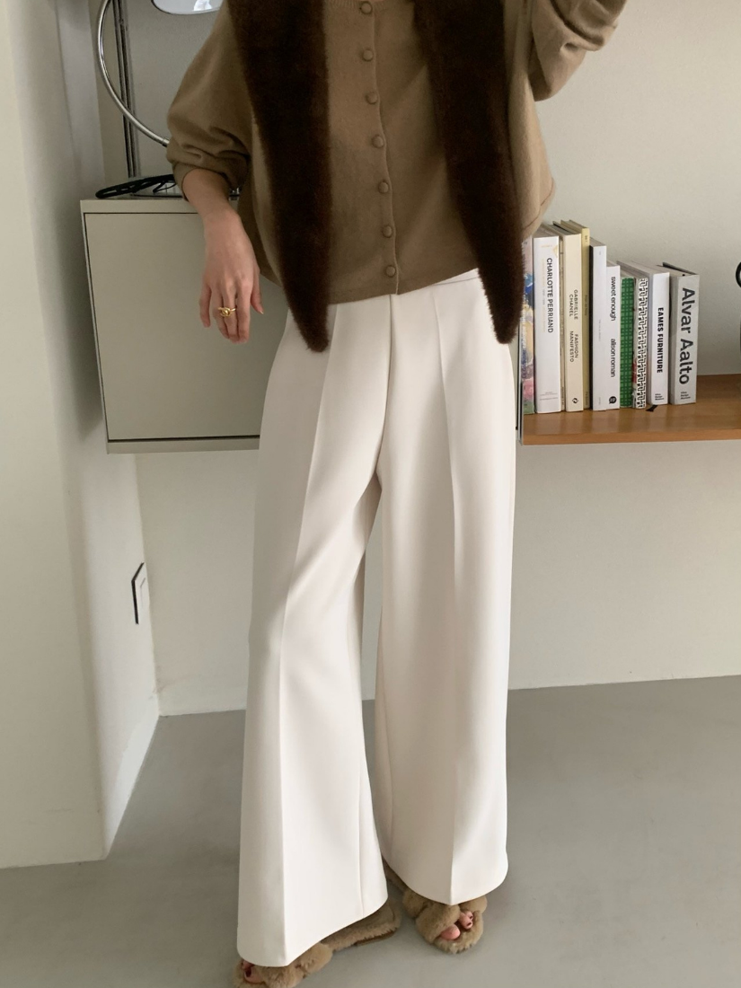 Yena 收腹修身刷絨寬褲 [ 4色 / Free ]