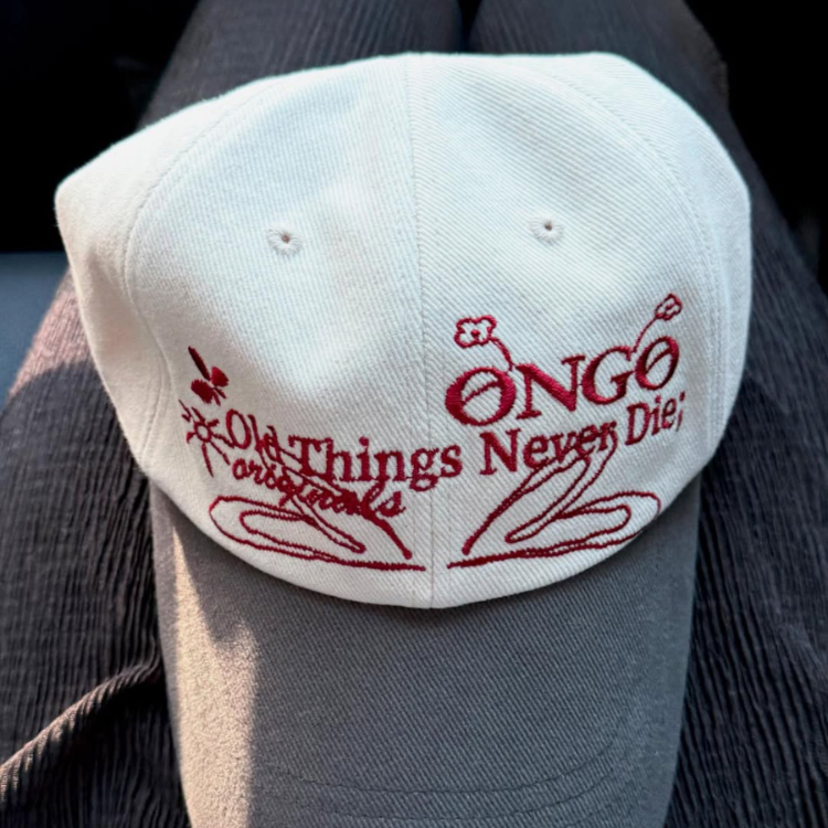 韓國 ONGO 復古Old Thing Never Die 拼色花結老帽 塗鴉款 紅灰