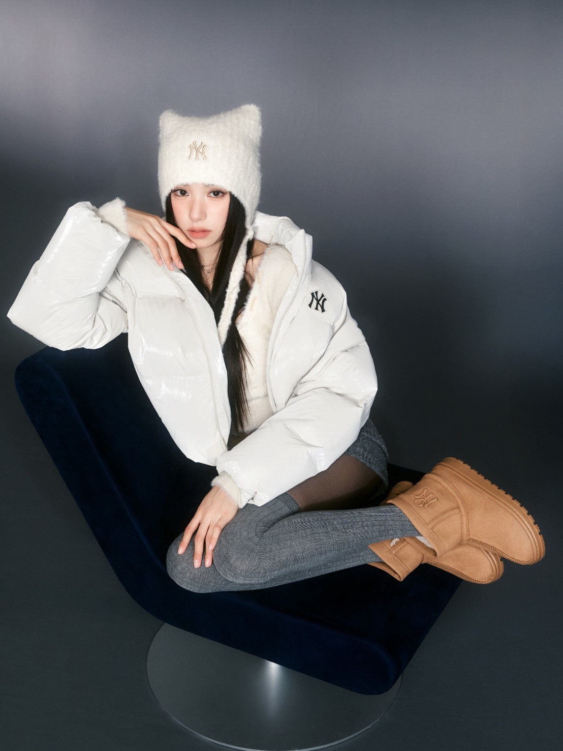 MLB 綁帶 貓耳 毛帽