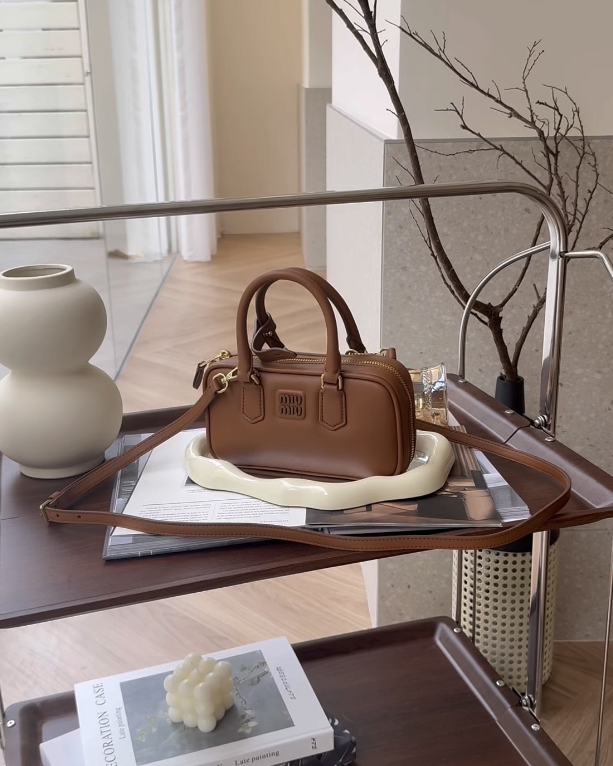 MIUMIU｜ARCADIE皮革迷你包 干邑色