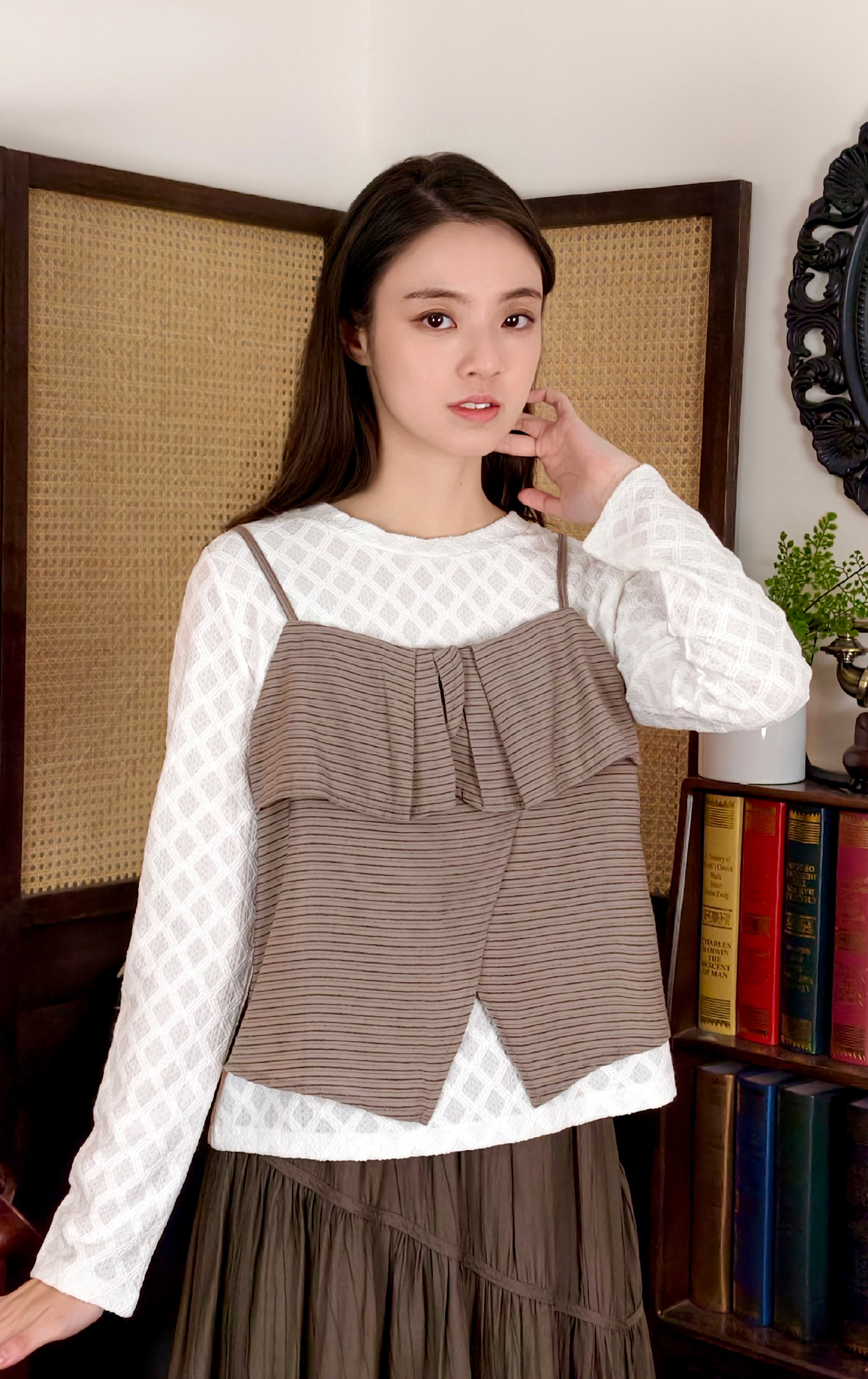 假兩件撞色背心上衣 TS0112