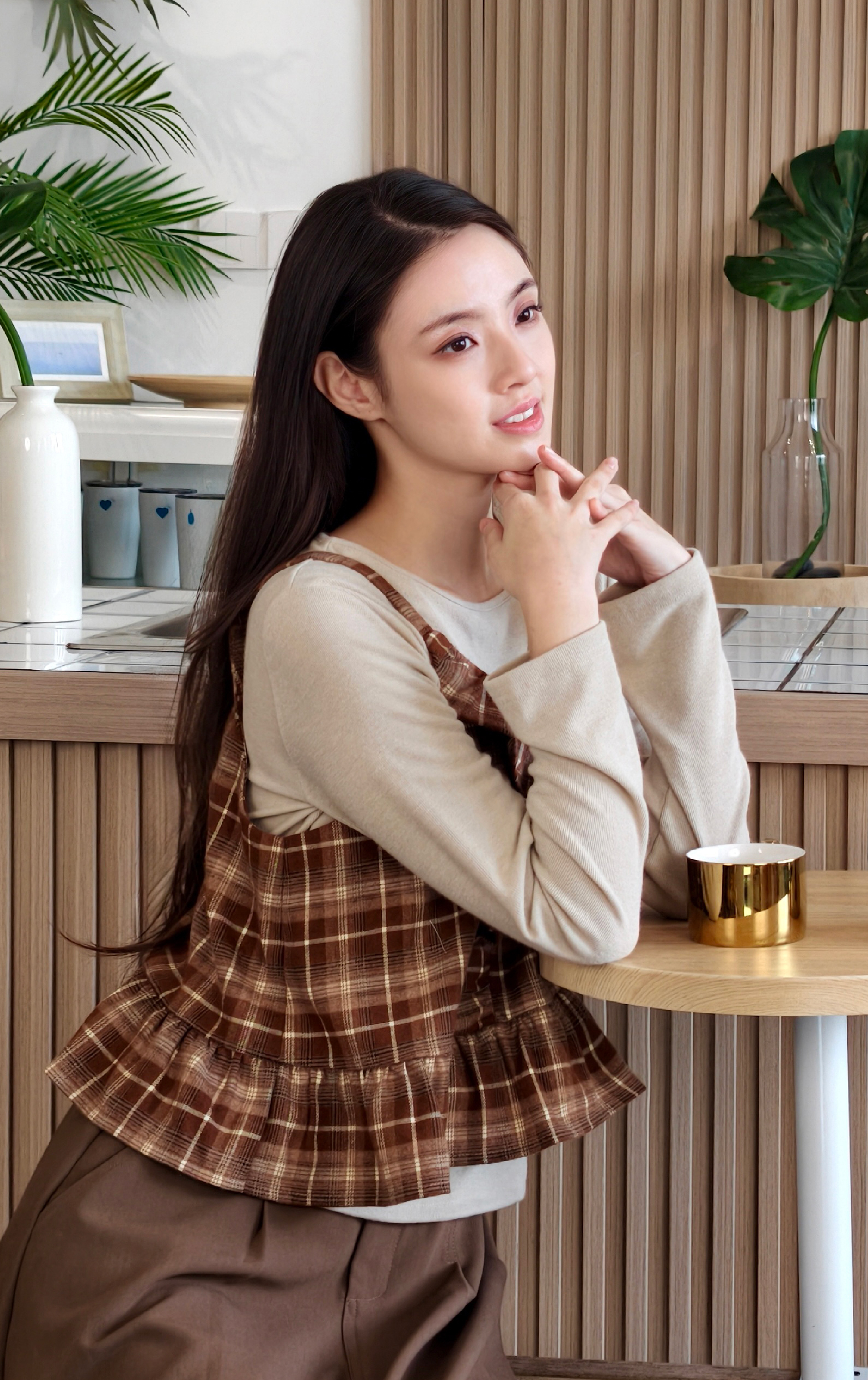 格紋拼布假兩件上衣 LT0331