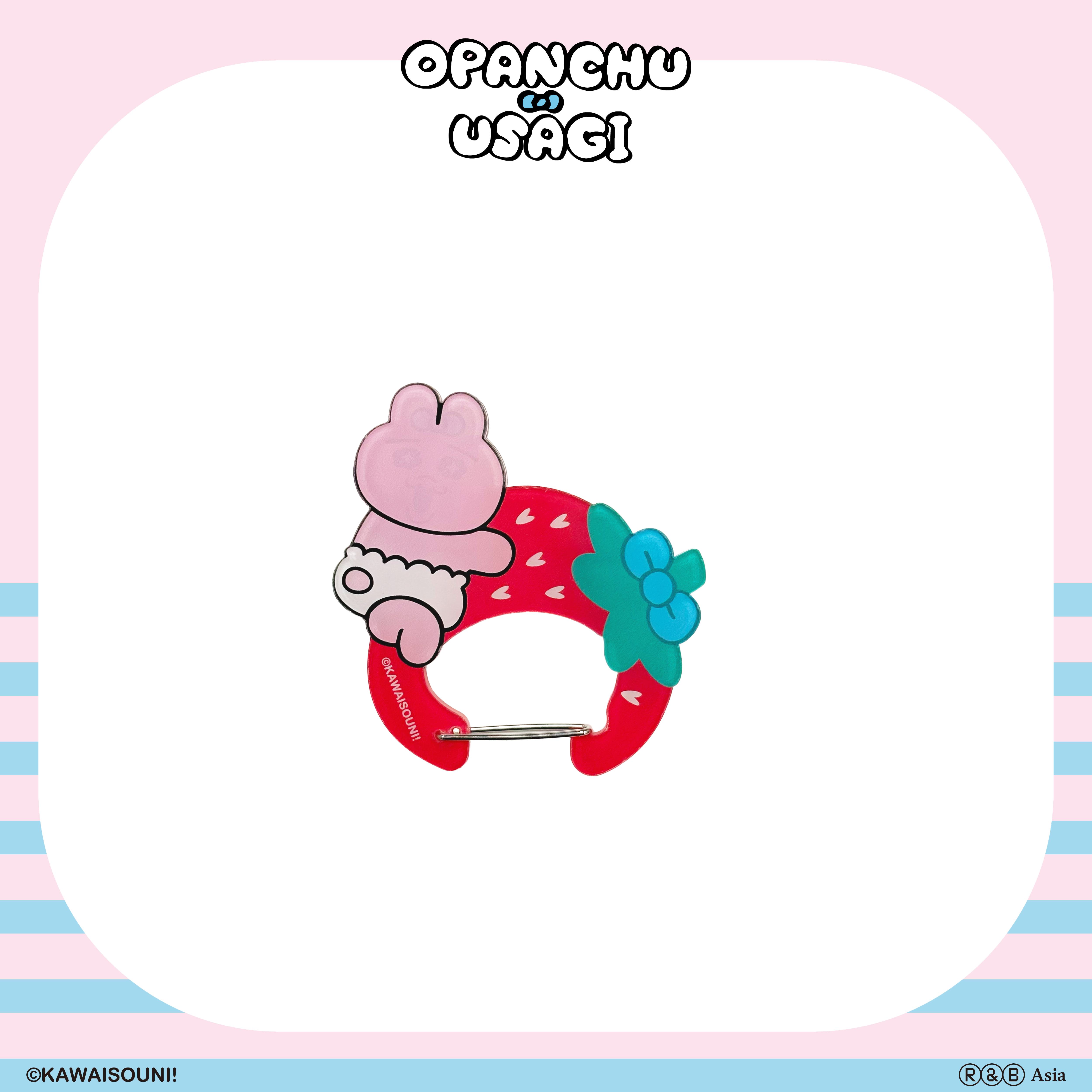 【預購】Opanchu Usagi 褲褲兔-壓克力金屬扣吊飾-抱草莓