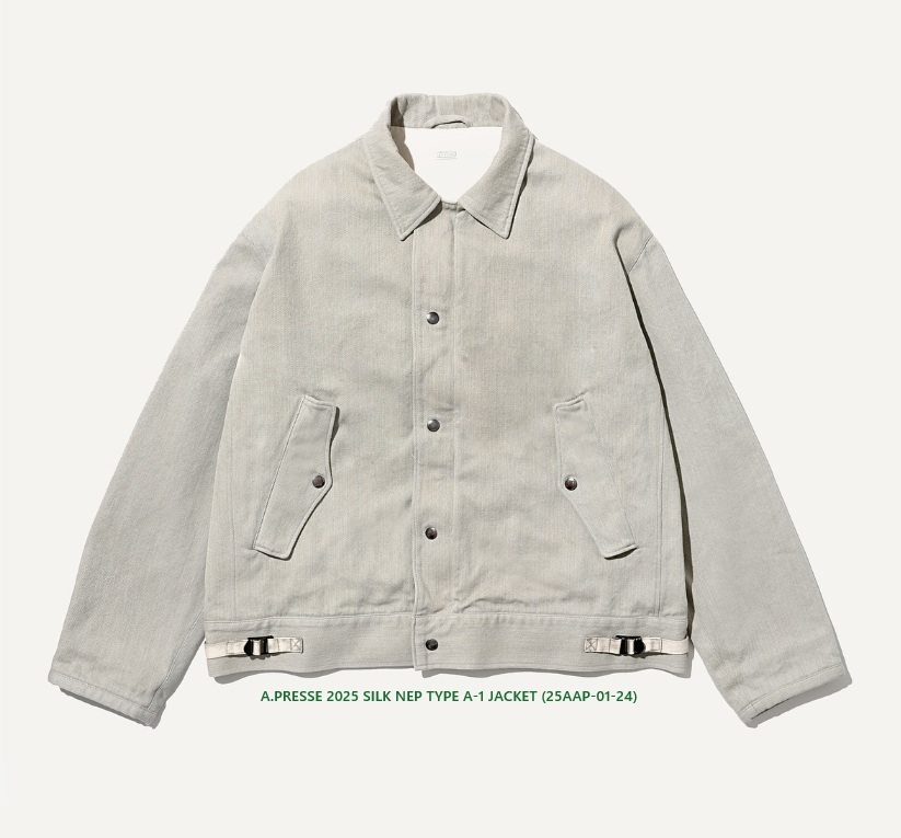 RE-STOCK: A.PRESSE 2025 SILK NEP TYPE A-1 JACKET (25AAP-01-24) - GREIGE SIZE 4 PRE ORDER ITEM (預訂中)