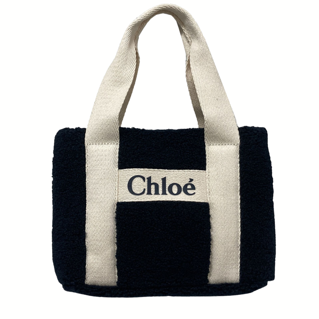 1LN1223-011 CHLOE Girls Navy Blue Faux Shearling Logo Handbag #C20688-859 (B-BR-E)