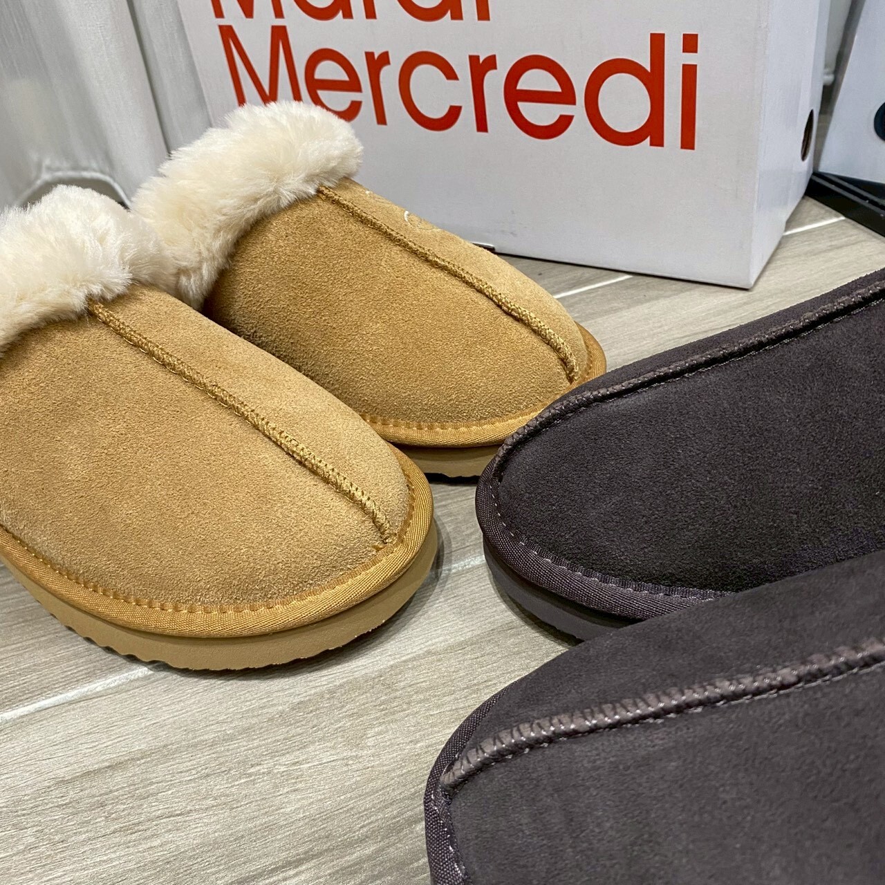 Mardi Mercredi 刺繡小雛菊 保暖 毛毛拖鞋 懶人鞋 雪靴