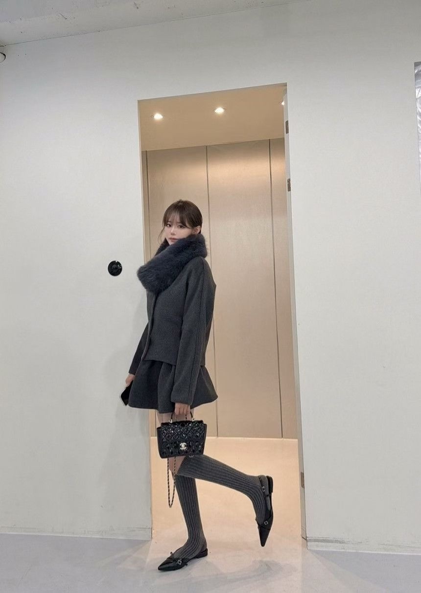 灰憶敘暖 (外套+圍巾+裙子)