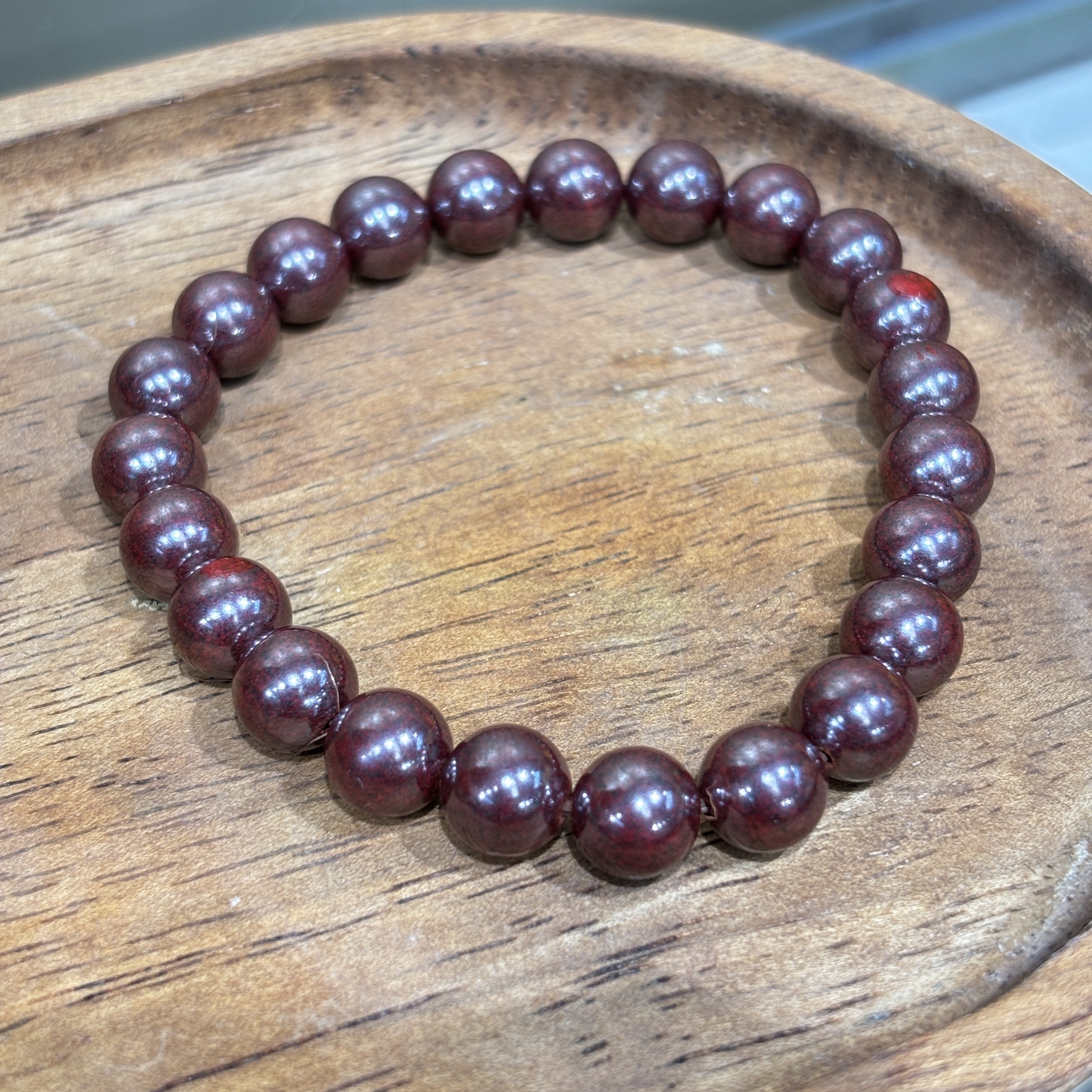 HKHF1222-032 原礦硃砂8.5mm手串手圍16cm(經師傅開光) (A32)